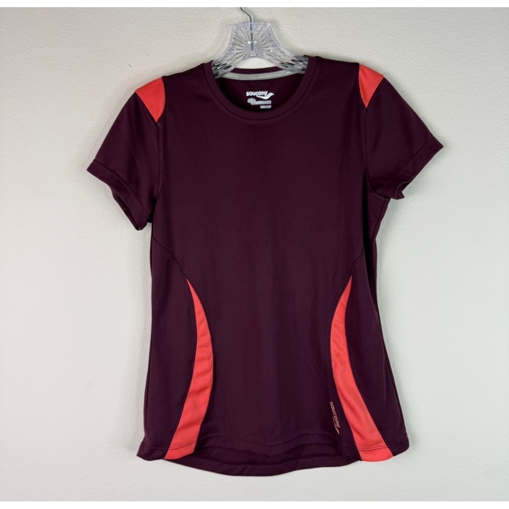 Saucony Shirt Womens Small Burgundy Pink Running Performance Short Sleeve Tee